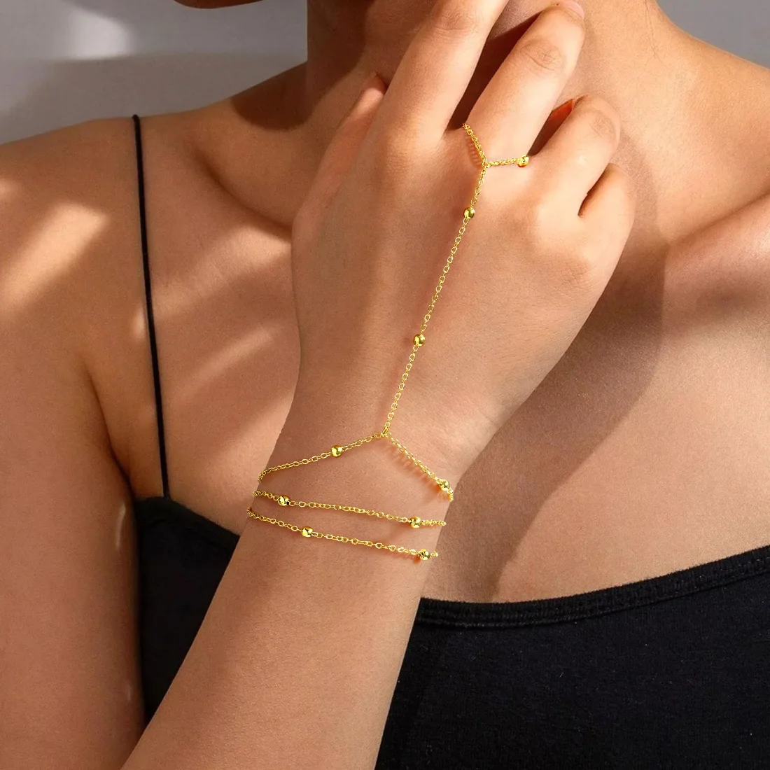 Yoosteel Flash bead hand chain, Gold, view 3