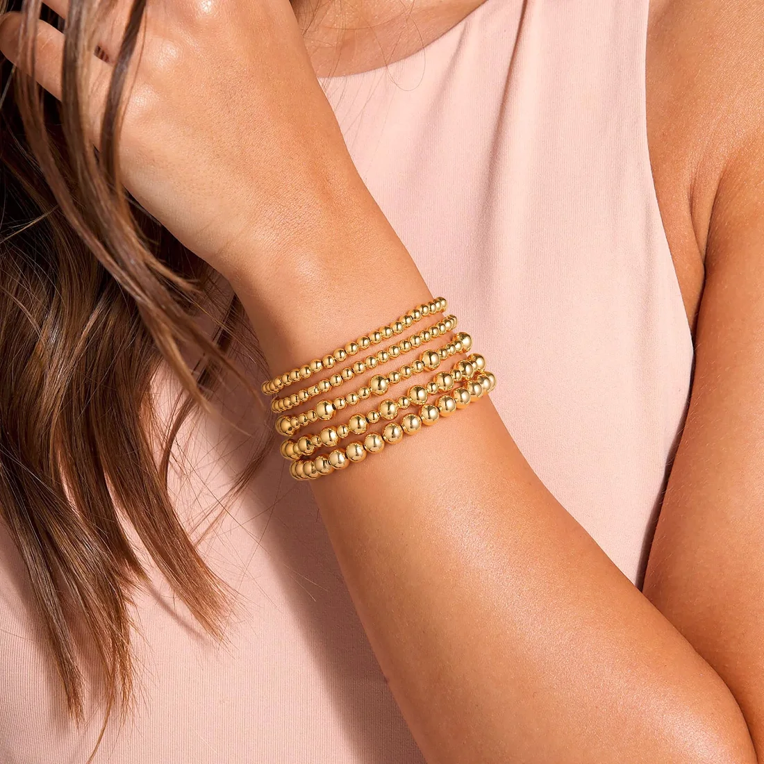 Yoosteel Bead and small pearl bracelet set, Gold, view 3