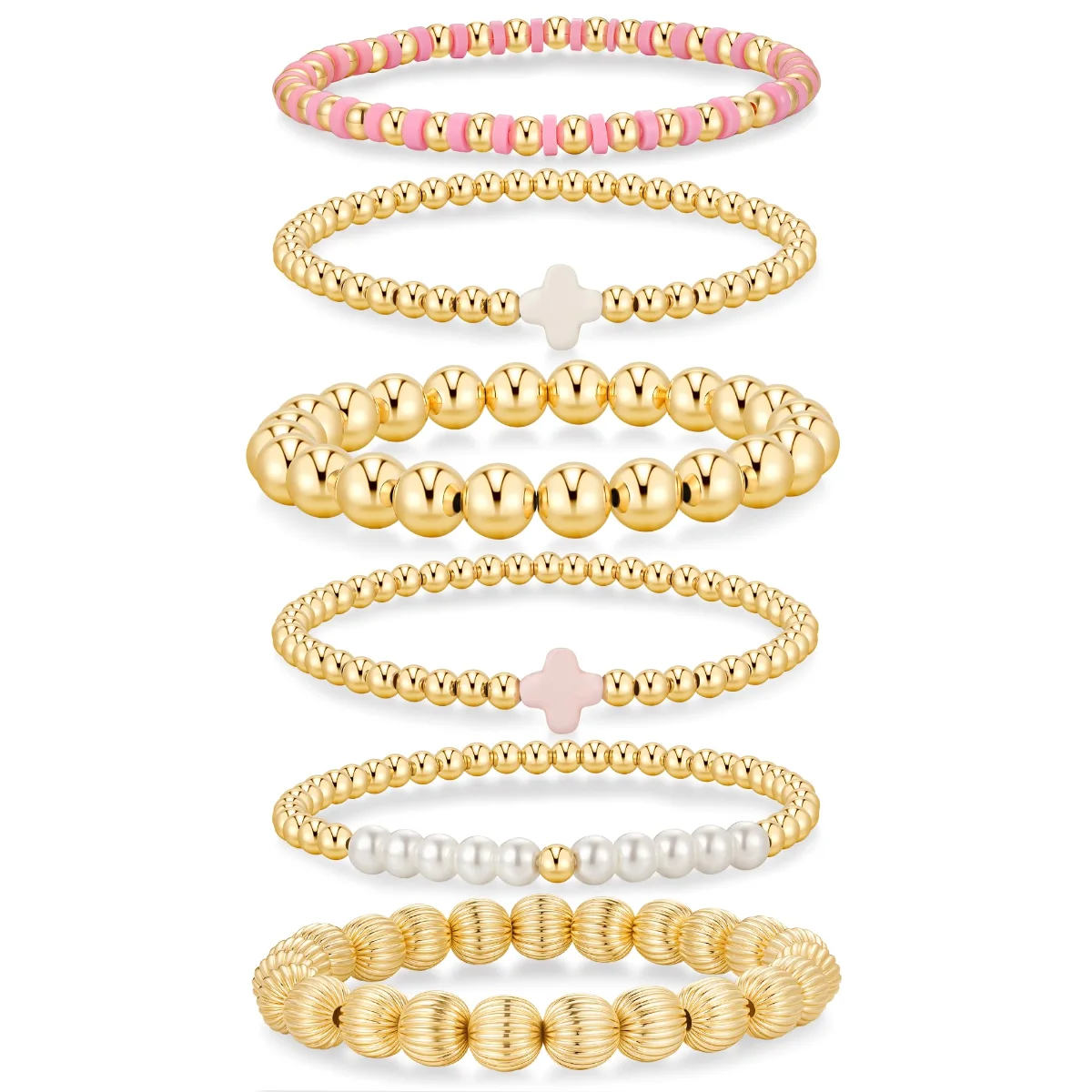 Yoosteel Bead and small pearl bracelet set, Gold