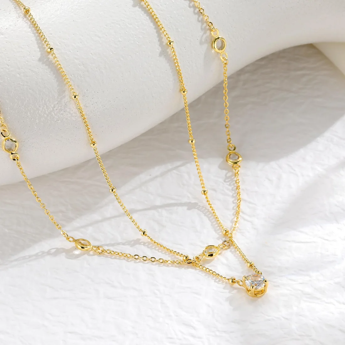 Yoosteel Round CZ necklace stack, Gold, view 3