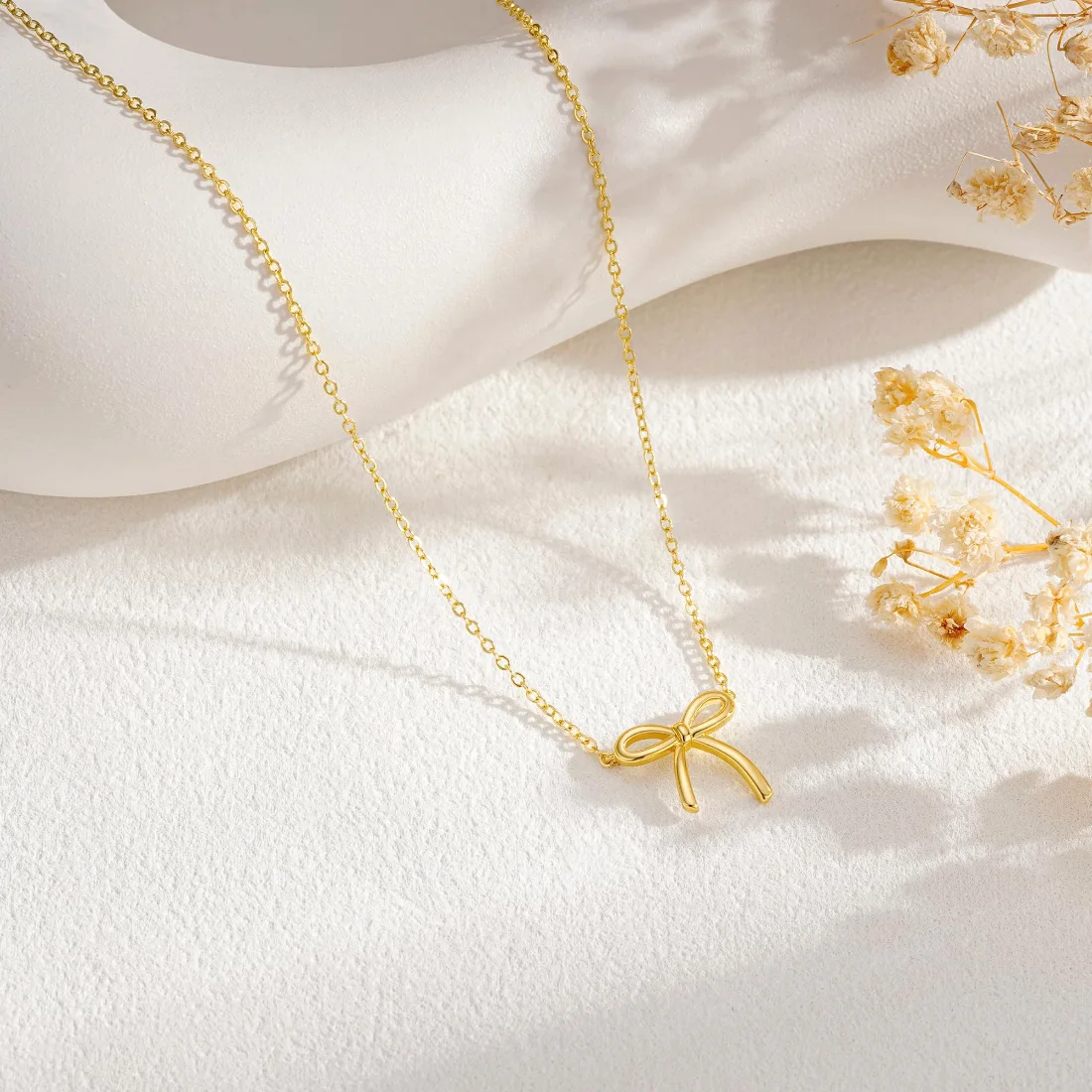 Yoosteel Simple chain bow necklace, Gold, view 4