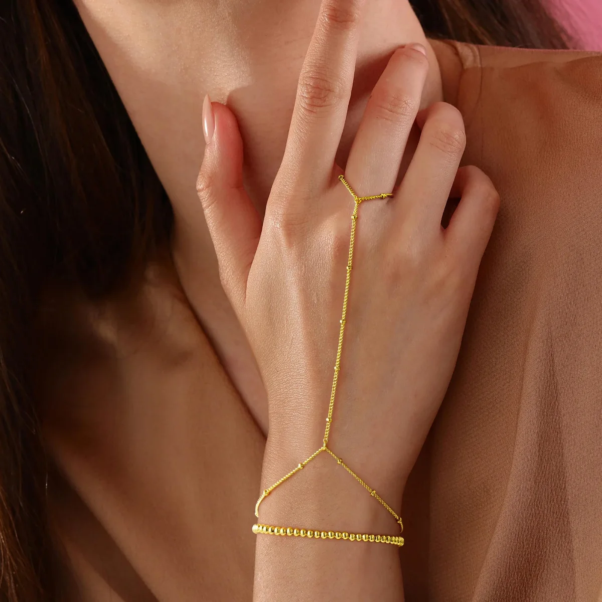 Yoosteel Gold bead hand chain, Gold