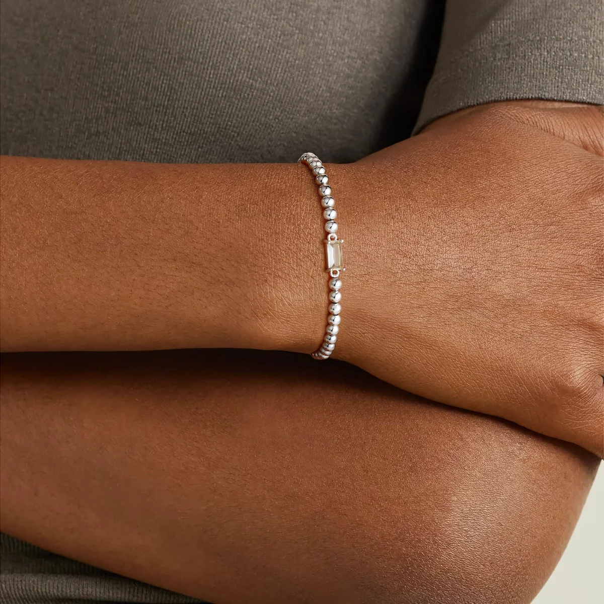 Yoosteel Birthstone beaded bracelet stack, Silver