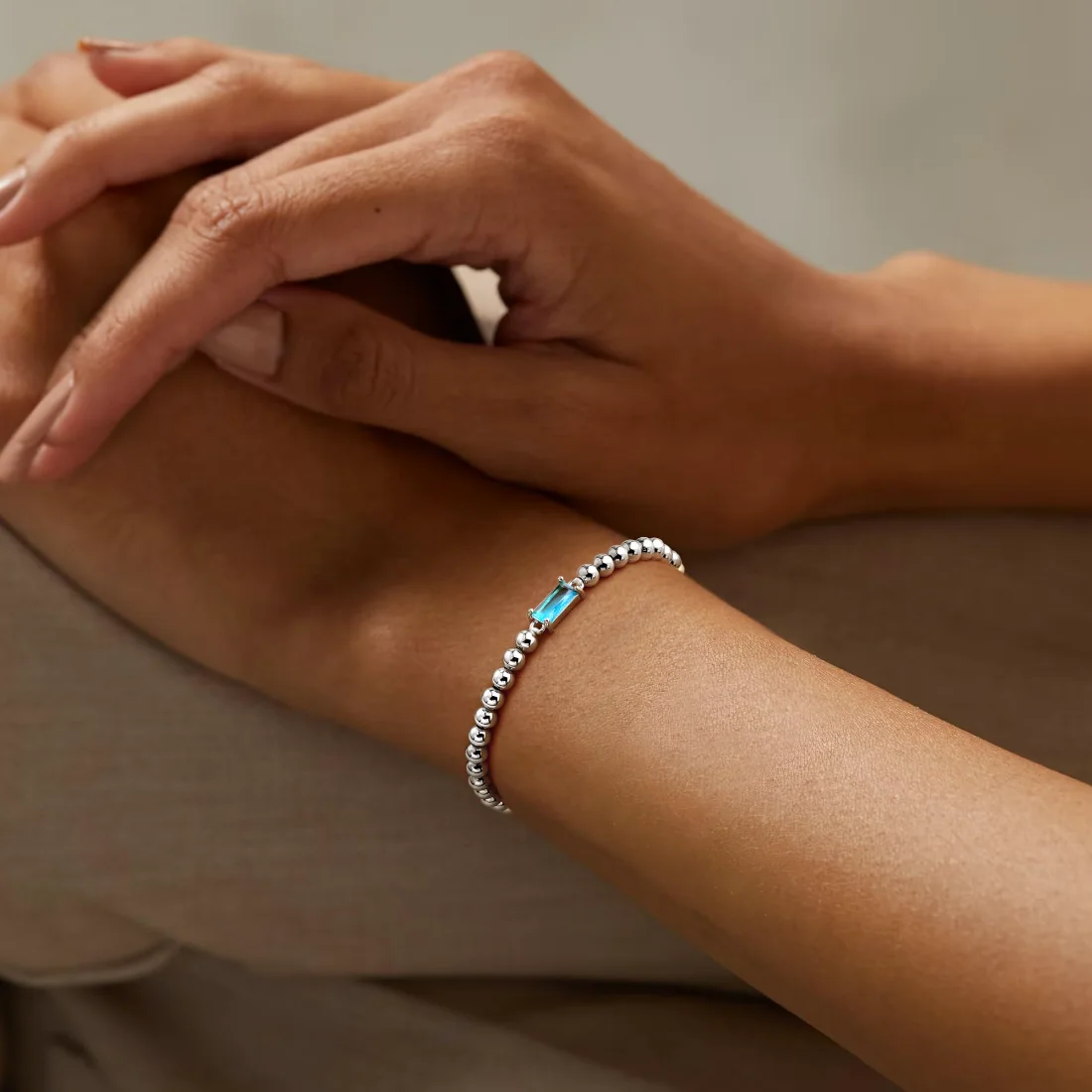 Yoosteel Birthstone beaded bracelet stack, Silver, view 2