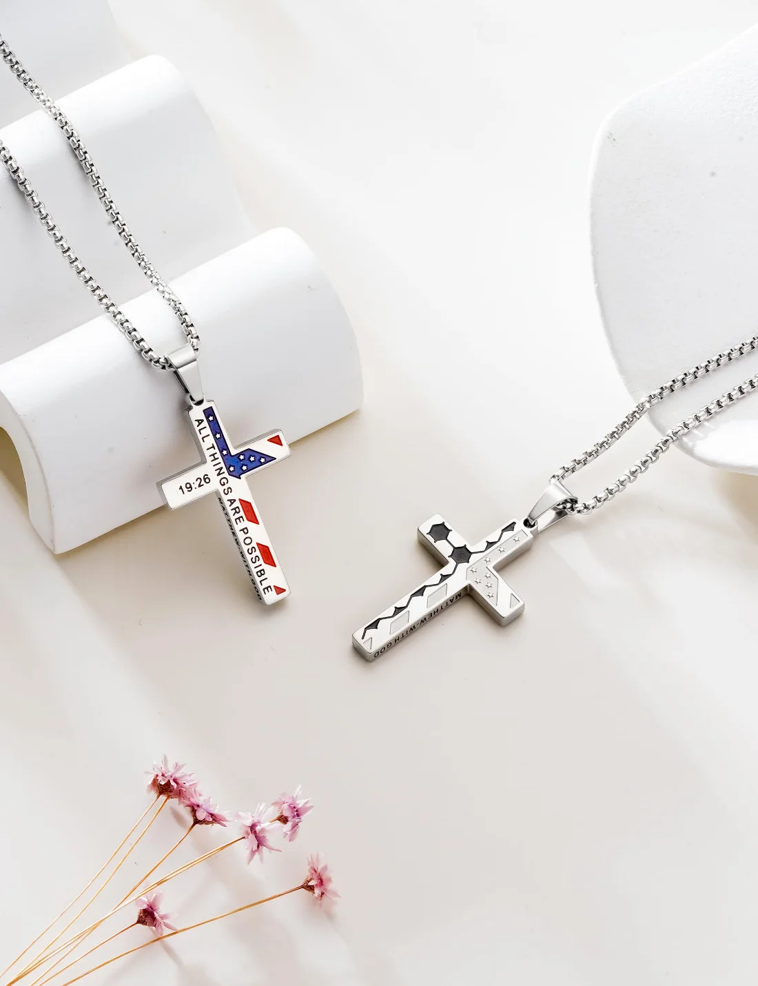 Yoosteel American flag cross necklace, Silver, view 3