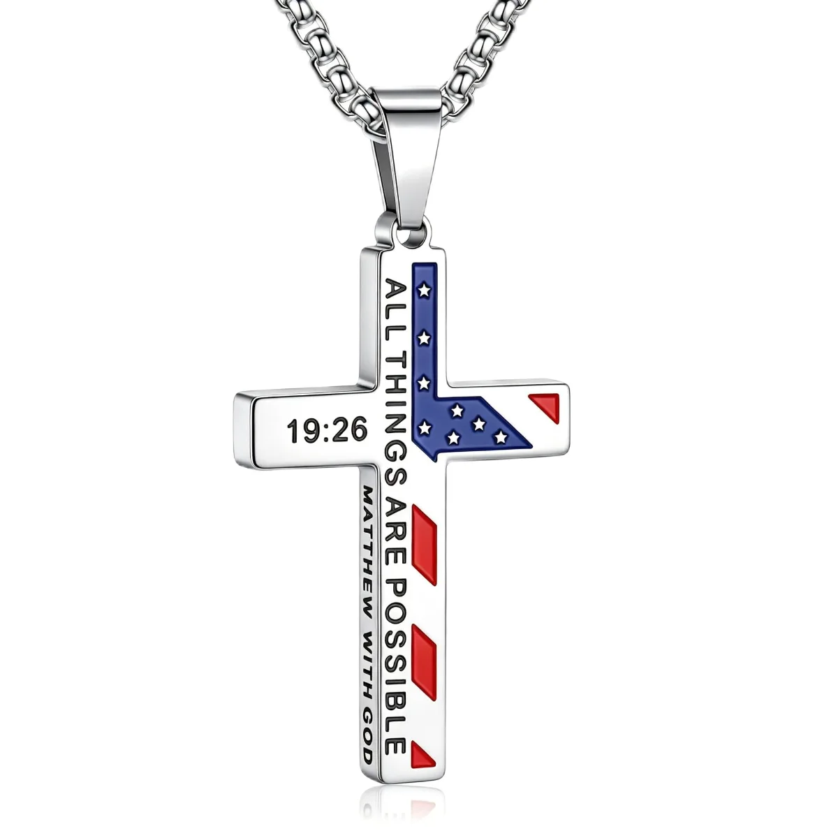 Yoosteel American flag cross necklace, Silver