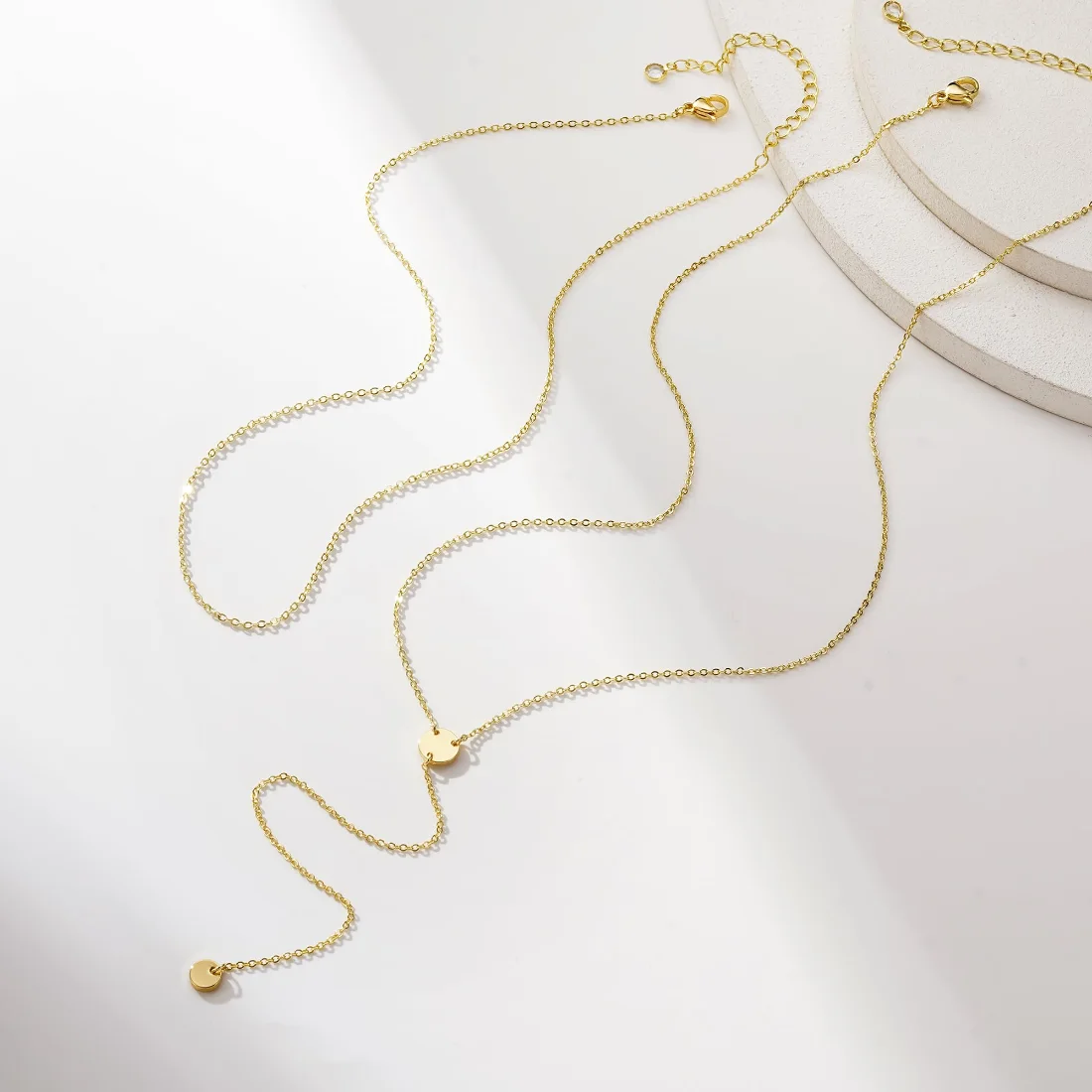 Yoosteel Layered disc lariat necklace, Gold, view 3