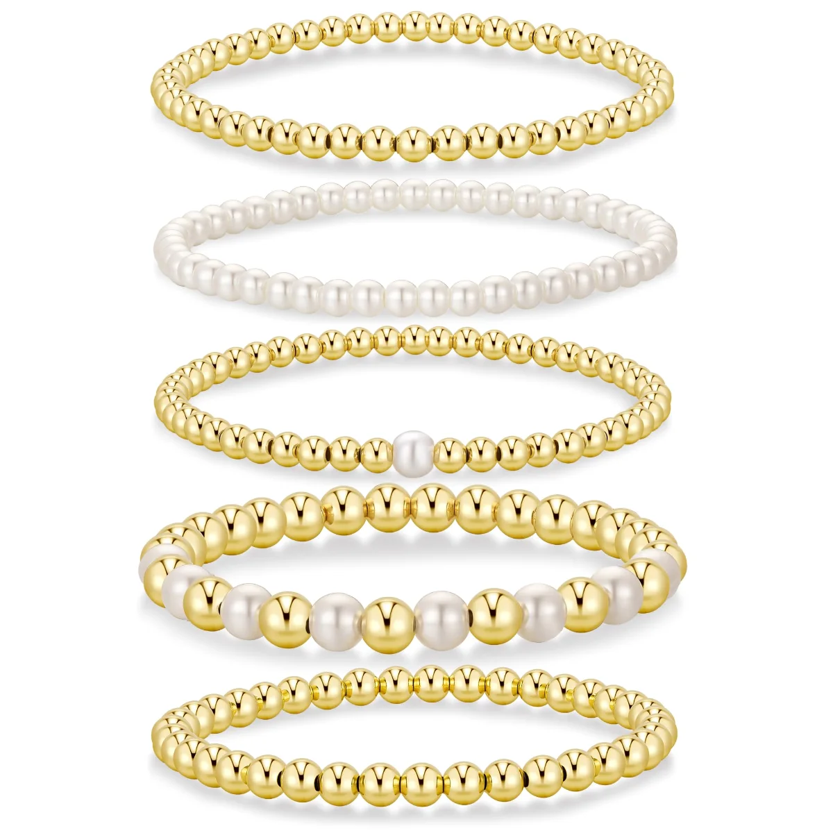 Yoosteel Mixed bead and pearl bracelet set, Gold