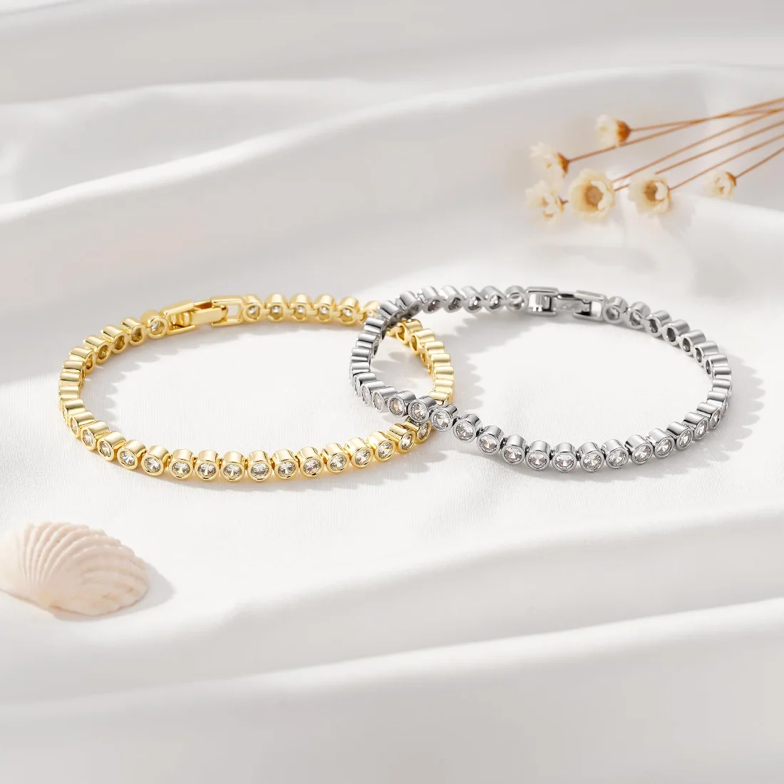 Yoosteel Bezel CZ tennis bracelet, White gold, view 4