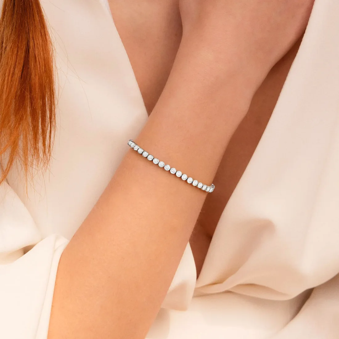 Yoosteel Bezel CZ tennis bracelet, White gold, view 2
