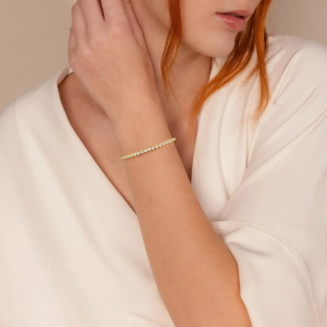 Yoosteel Bezel CZ tennis bracelet, Gold, view 3