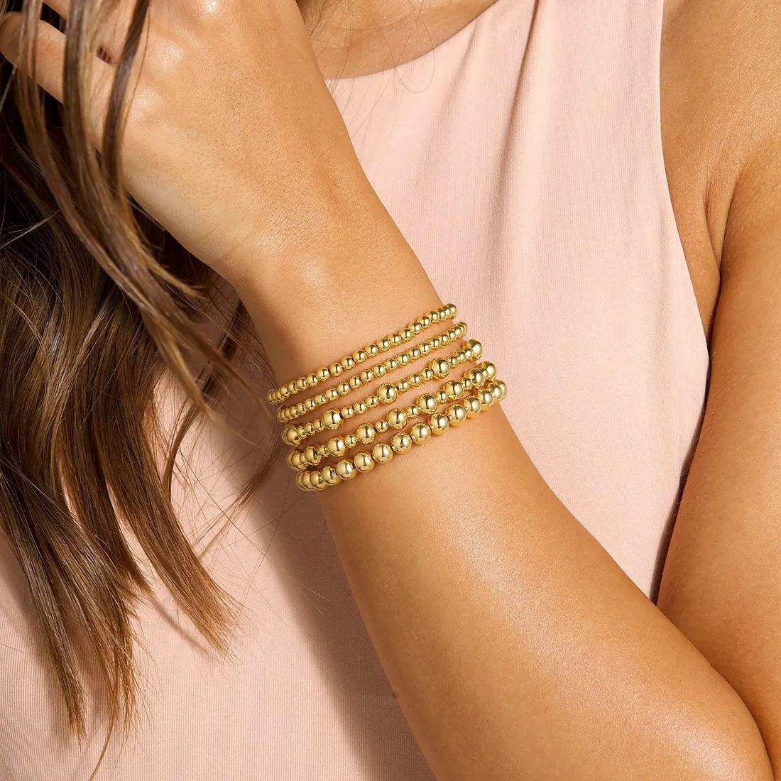 Yoosteel Bead and cross stretch bracelet set, Gold, view 3