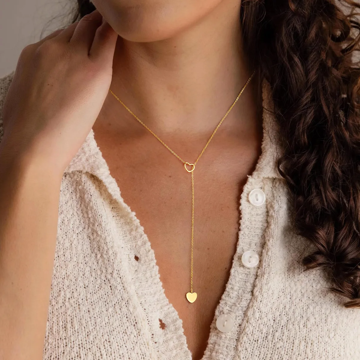 Yoosteel Heart lariat necklace, Gold
