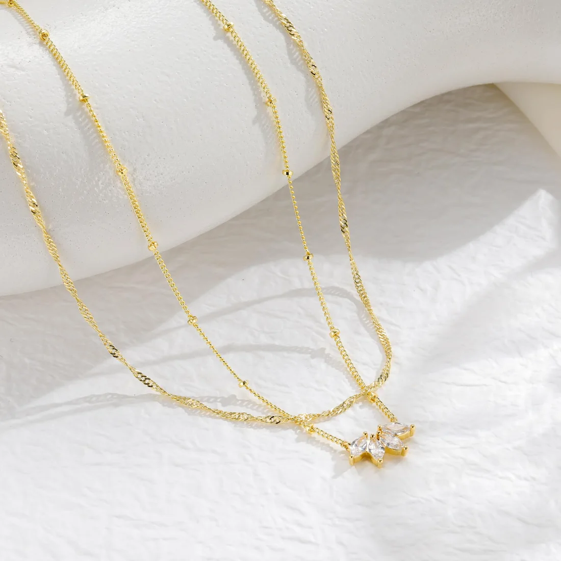 Yoosteel Flower CZ necklace stack, Gold, view 3