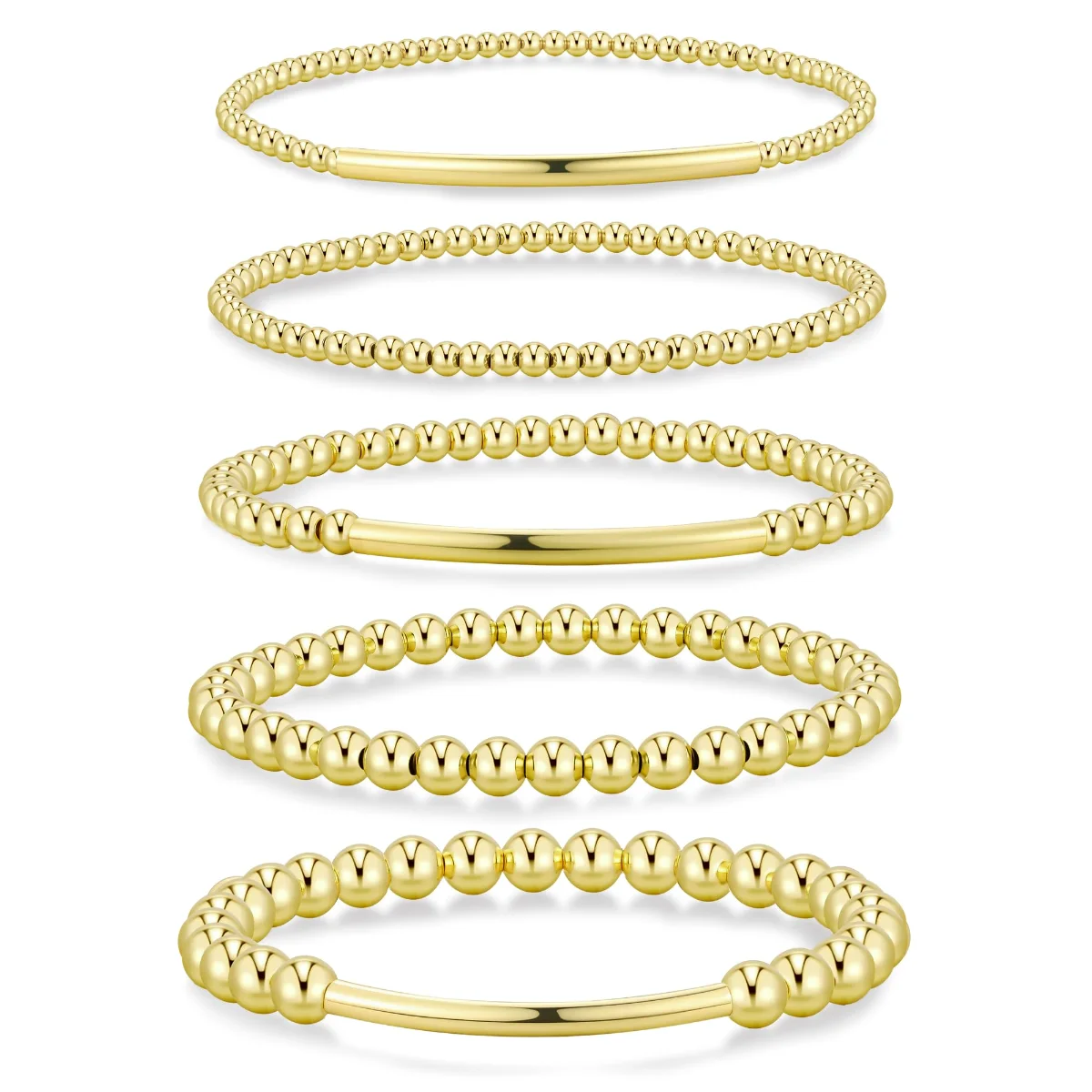 Yoosteel Bead and bar stretch bracelet set, Gold