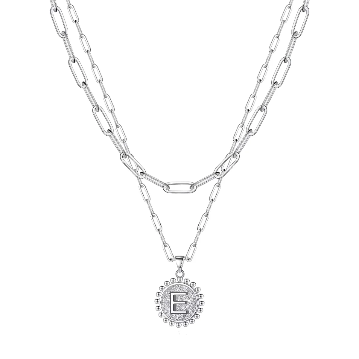 Yoosteel Paperclip coin initial necklace, Silver