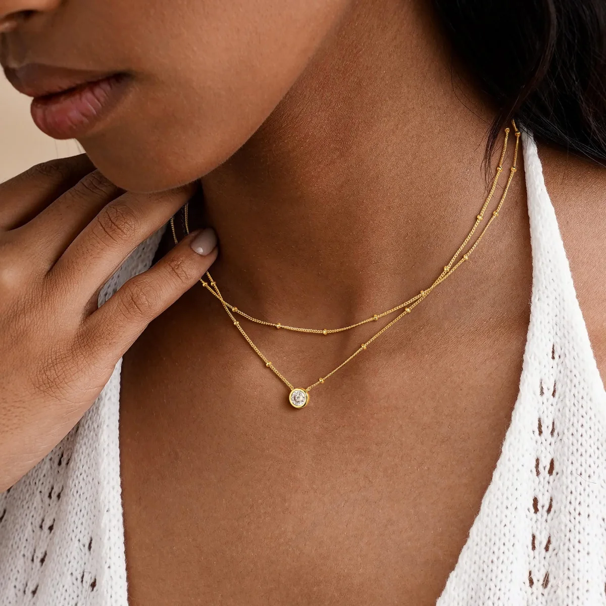 Yoosteel Bezel CZ necklace stack, Gold