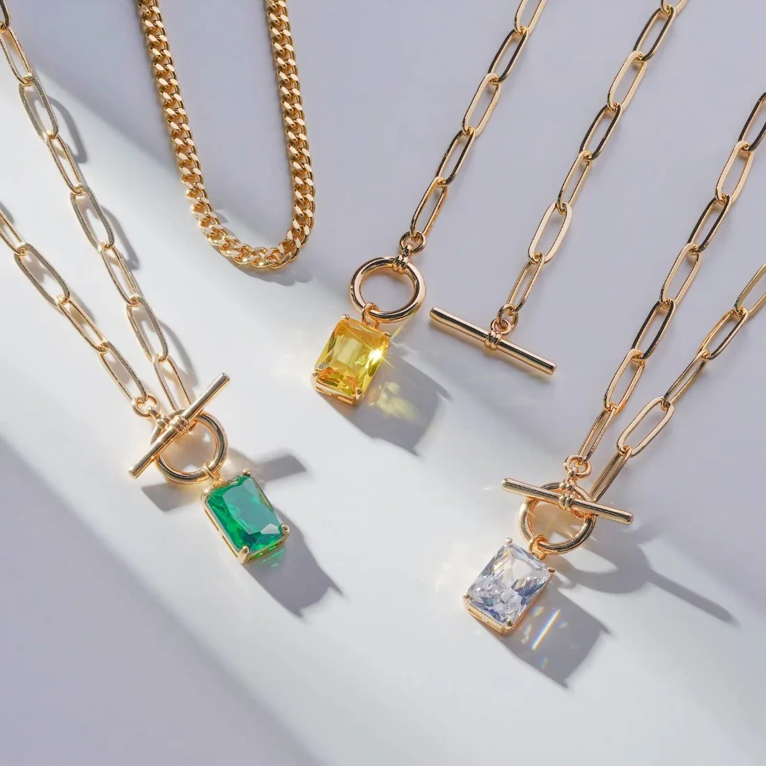 Yoosteel Crystal CZ toggle layered necklace, Gold, view 6