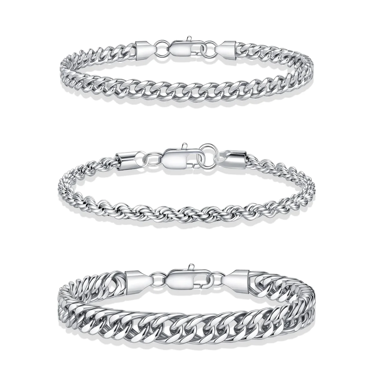 Yoosteel Silver stackable bracelet set, Silver
