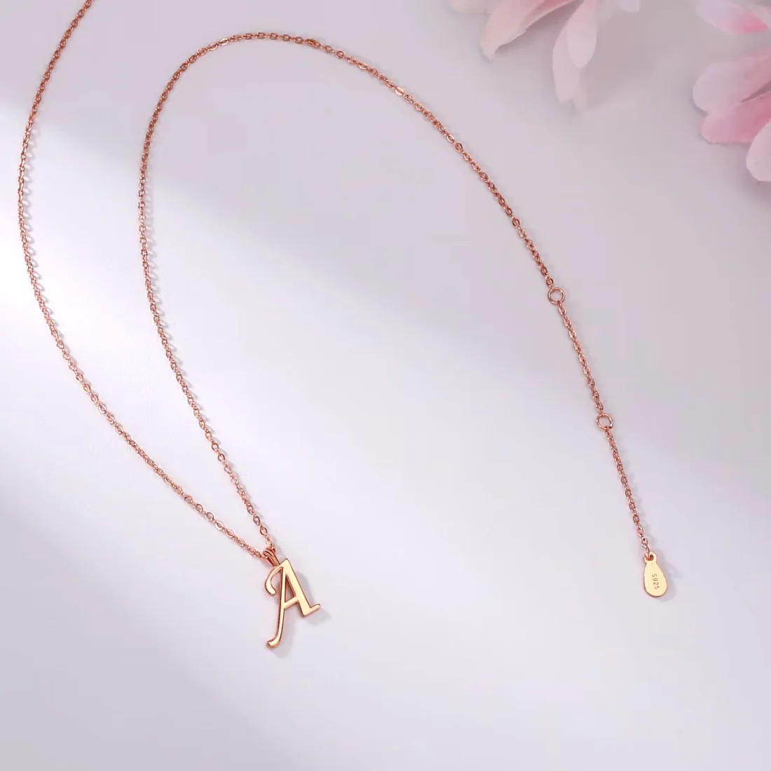 Yoosteel Sterling silver initial necklace, Rose gold, view 2