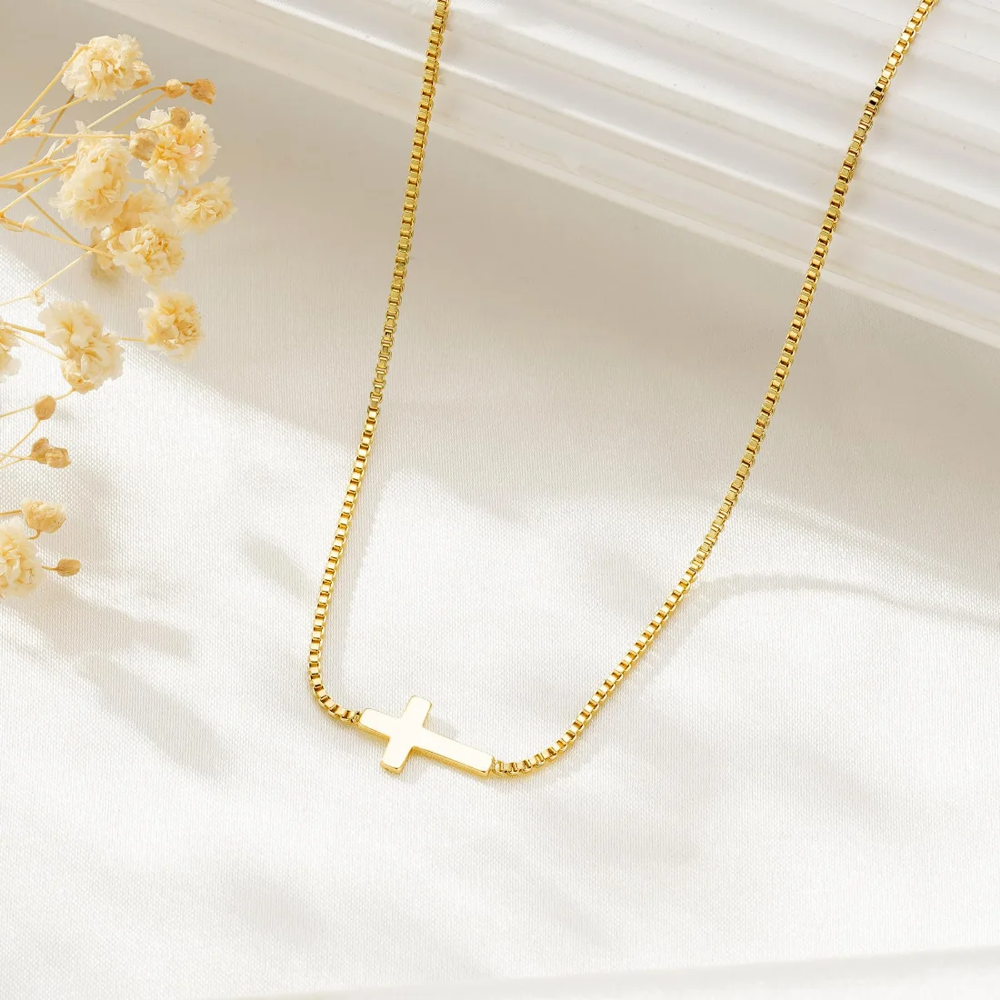 Yoosteel Sideways cross necklace, Gold, view 3