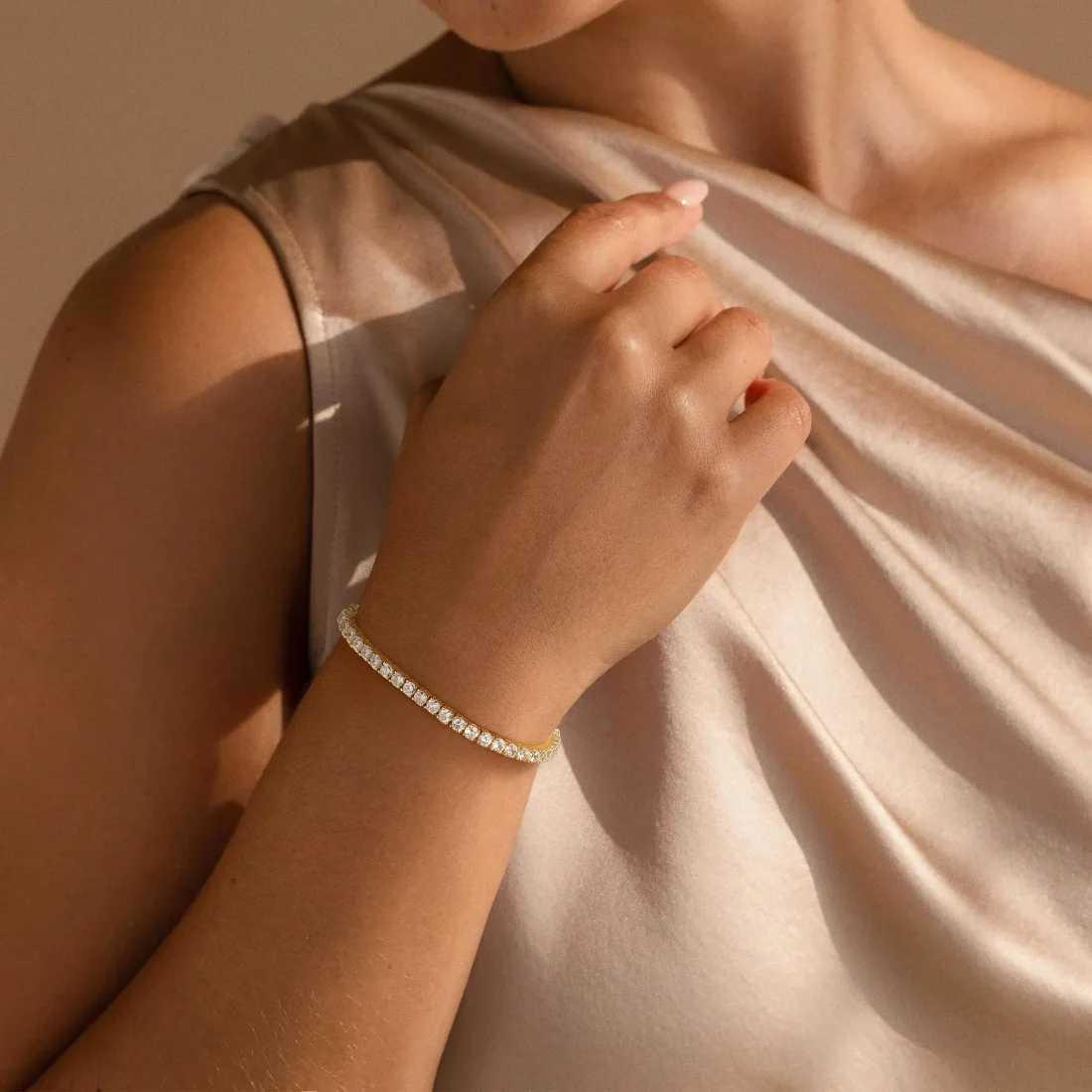 Yoosteel Four prong CZ tennis bracelet, Gold, view 3