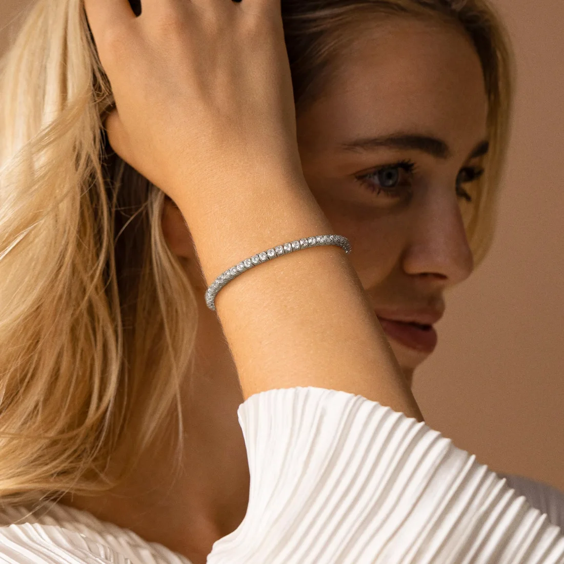 Yoosteel Four prong CZ tennis bracelet, White gold, view 2