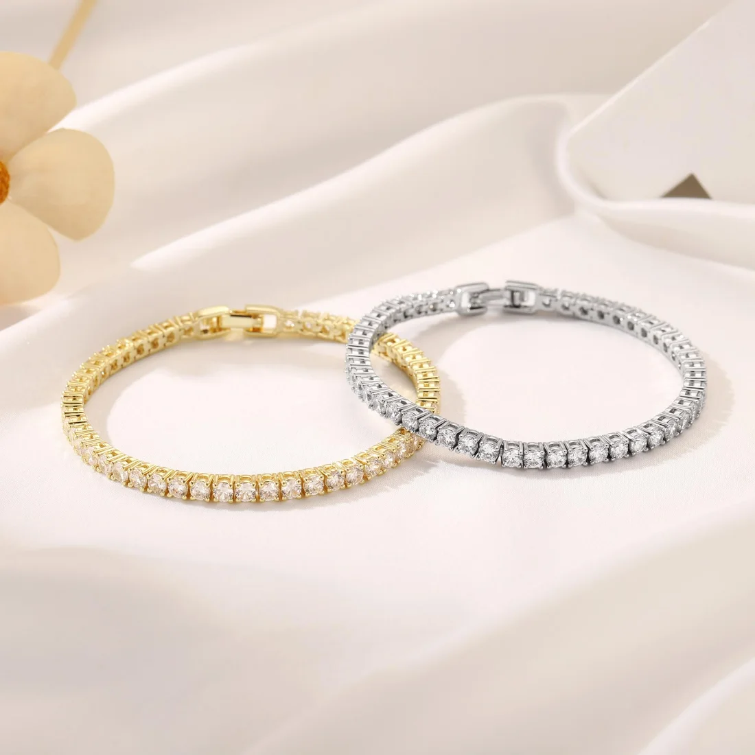Yoosteel Four prong CZ tennis bracelet, Gold, view 4
