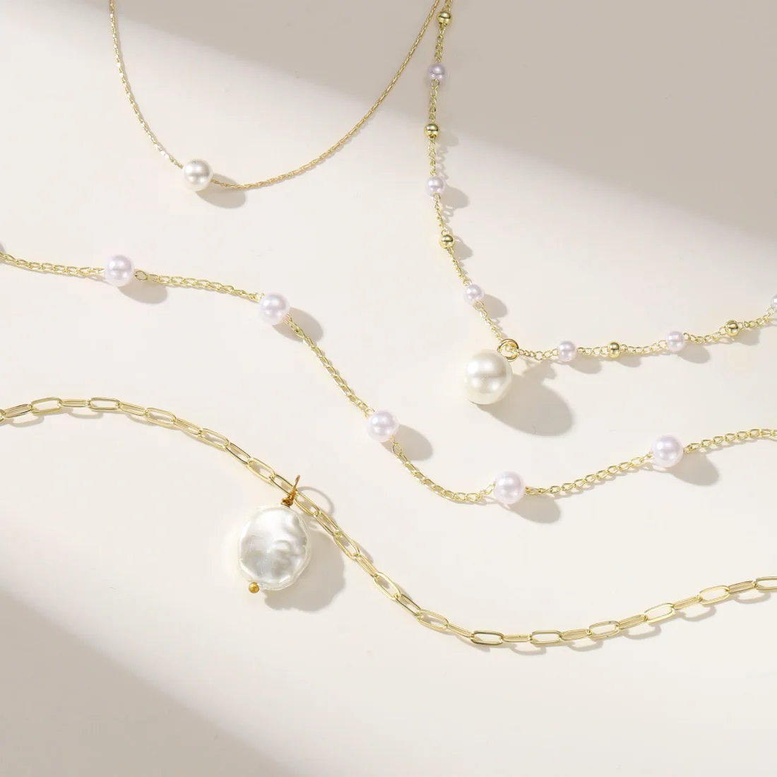 Yoosteel Single pearl chain necklace, Gold, view 3