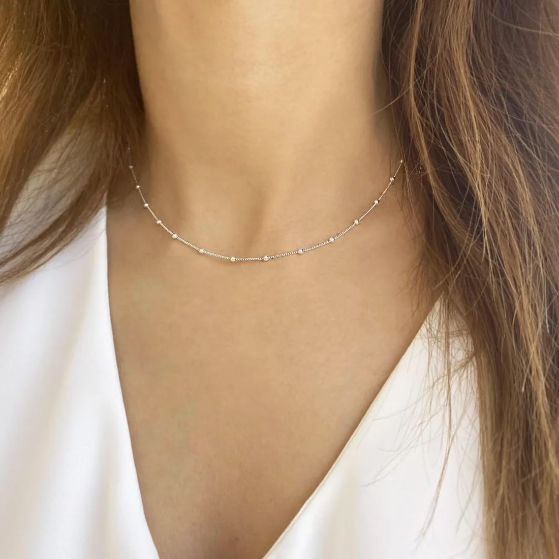 Yoosteel Bead choker initial necklace, Silver, view 5