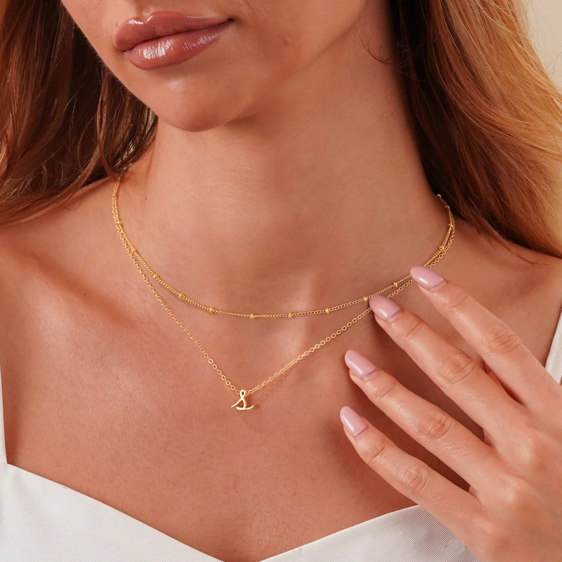 Yoosteel Bead choker initial necklace, Gold, view 3