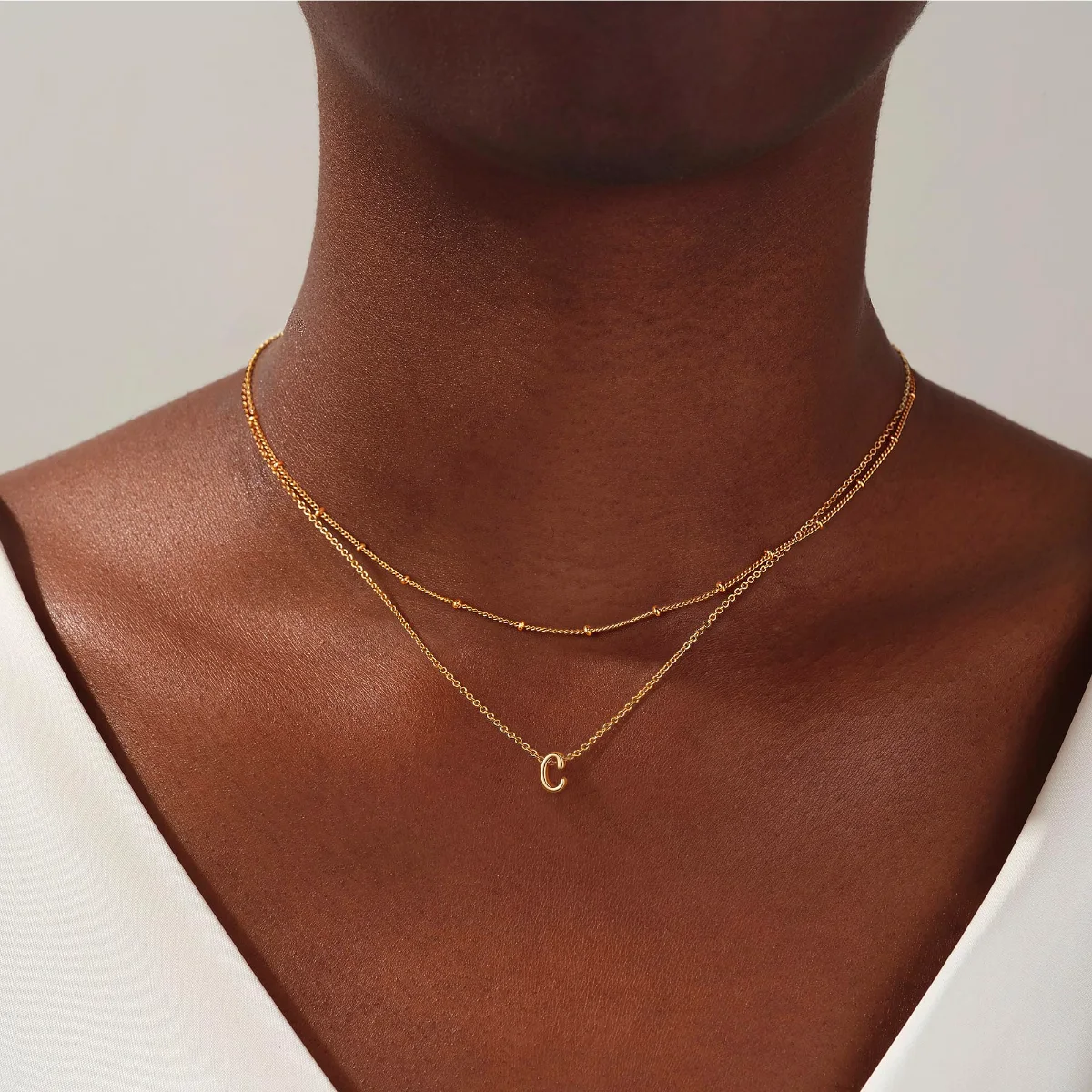 Yoosteel Bead choker initial necklace, Gold