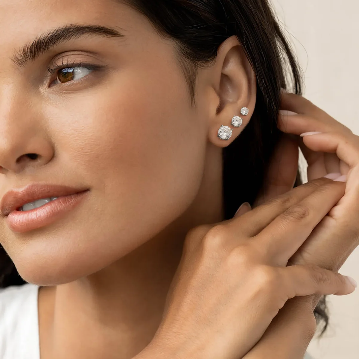 Yoosteel CZ flat back stud set, Silver