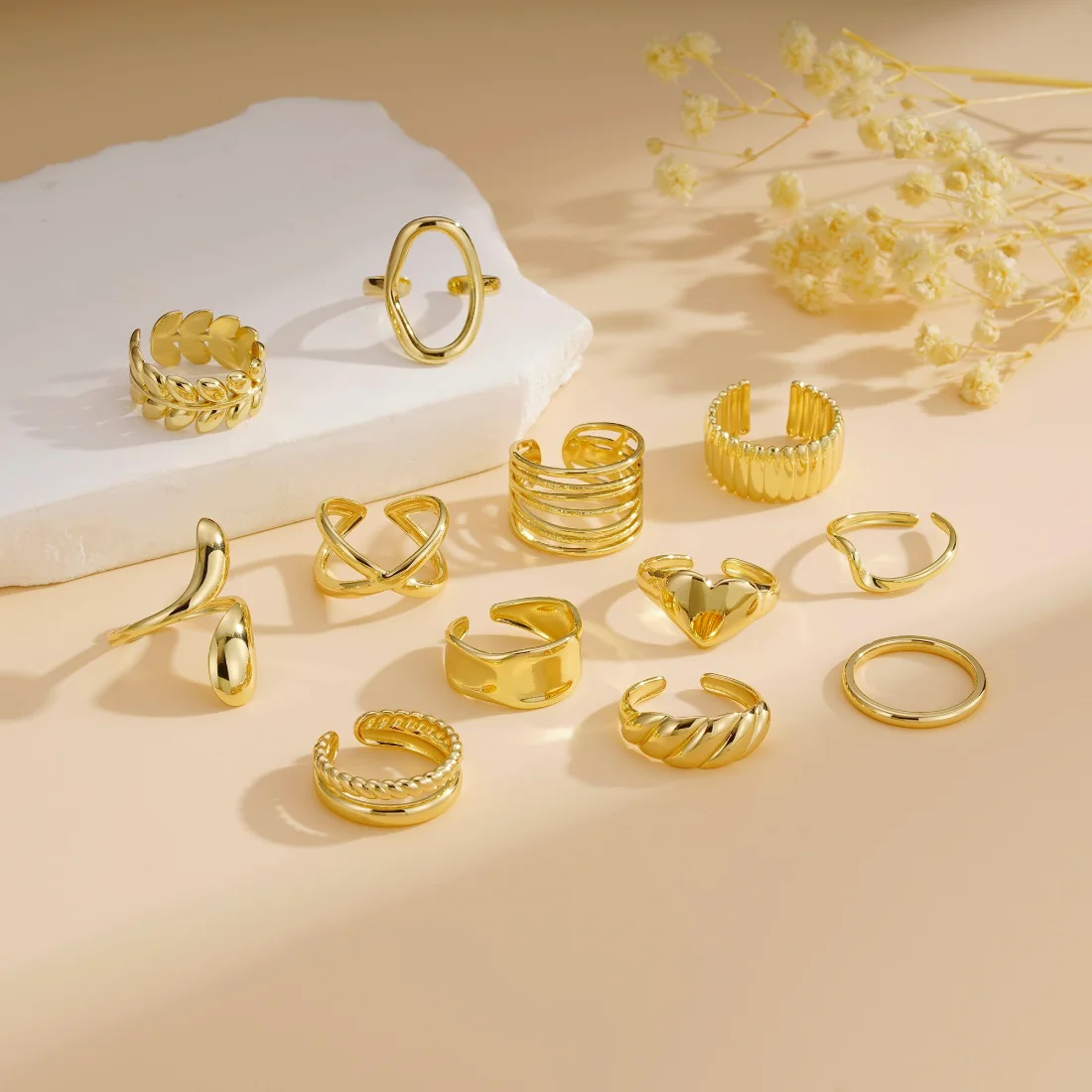 Yoosteel Chunky stackable ring set, Gold, view 4
