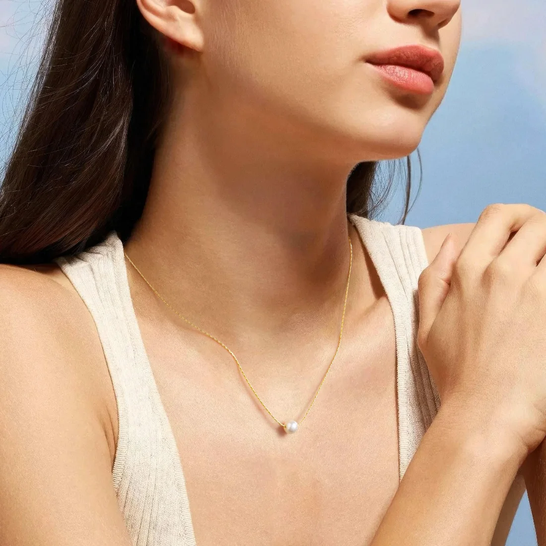 Yoosteel Floating pearl pendant necklace, Gold, view 3
