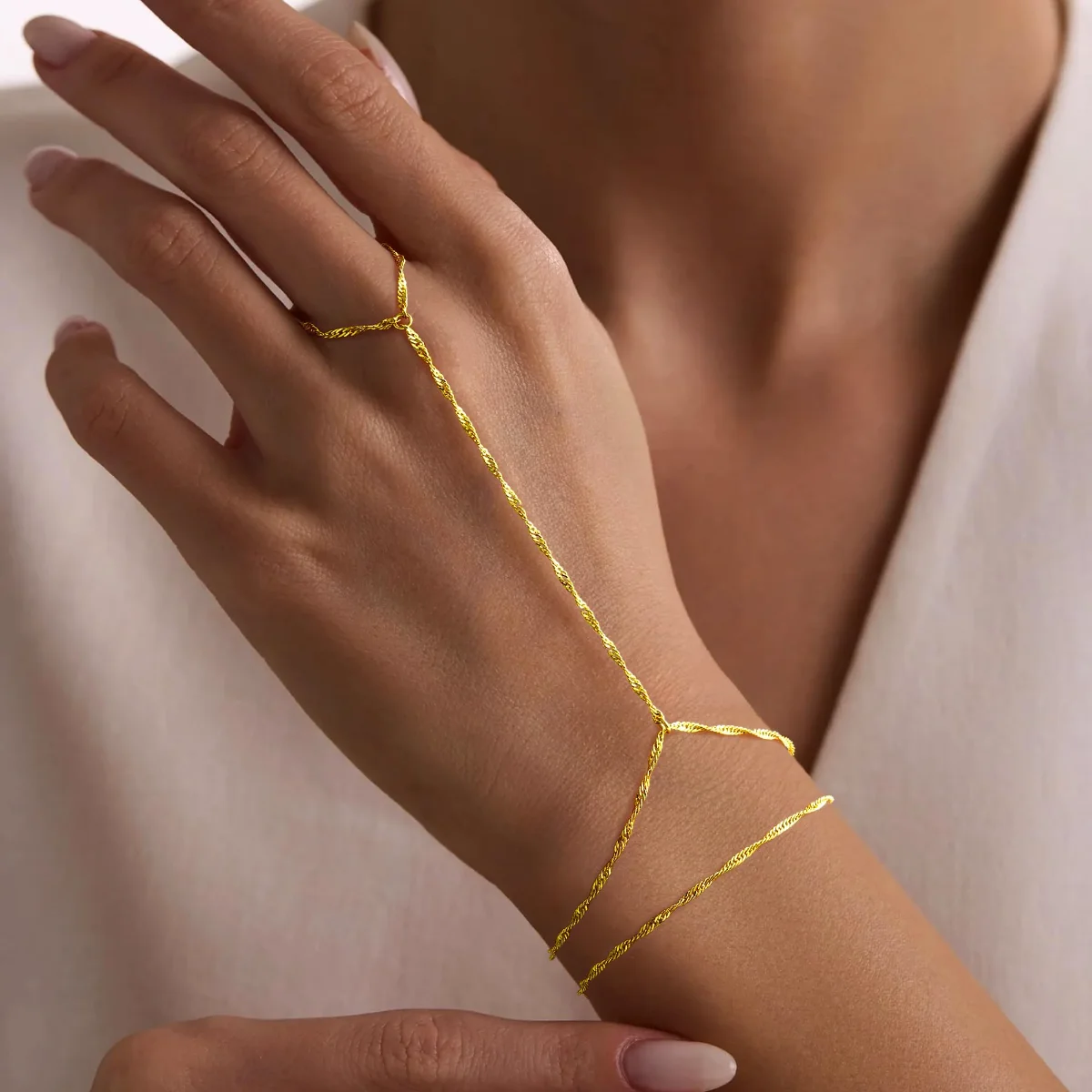 Yoosteel Wave link hand chain, Gold