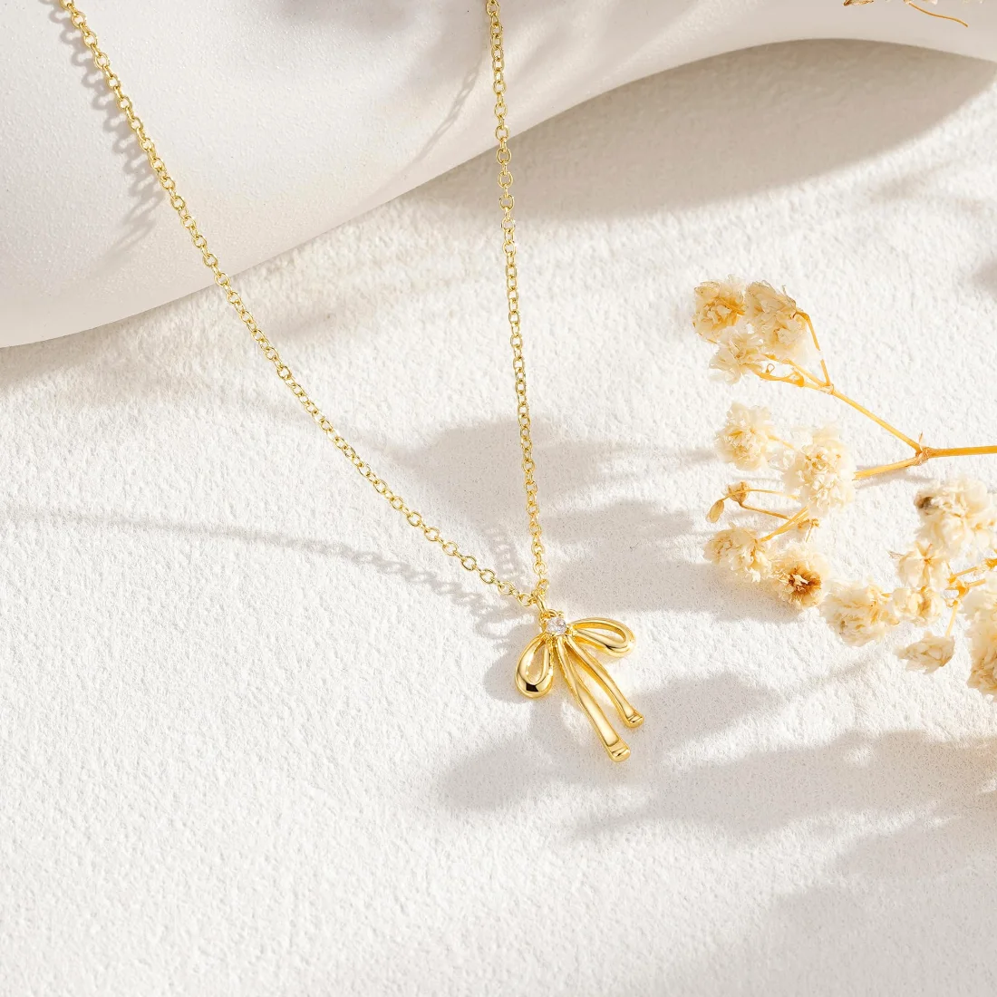 Yoosteel CZ bow necklace, Gold, view 4