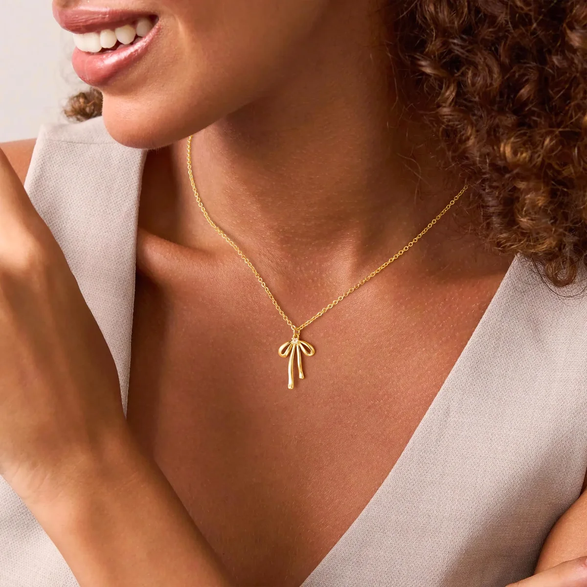 Yoosteel CZ bow necklace, Gold