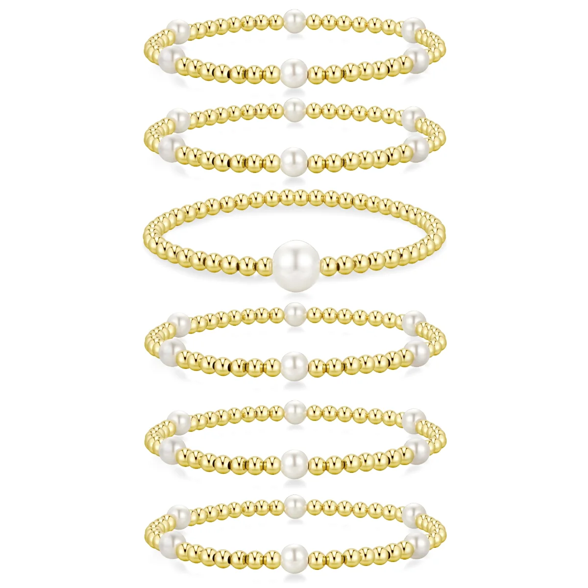 Yoosteel Bead and large pearl bracelet set, Gold