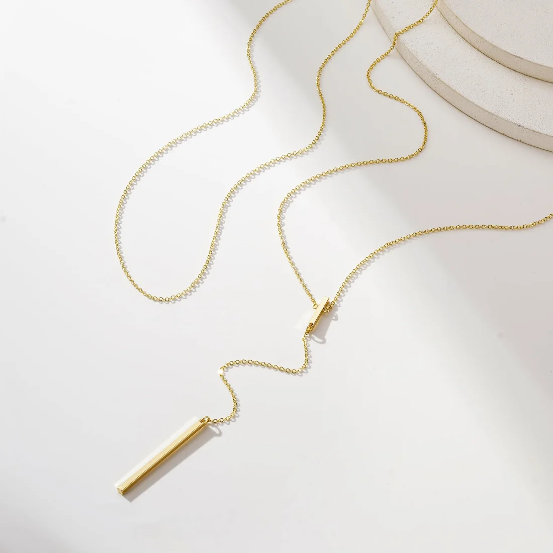 Yoosteel Layered long bar lariat necklace, Gold, view 3