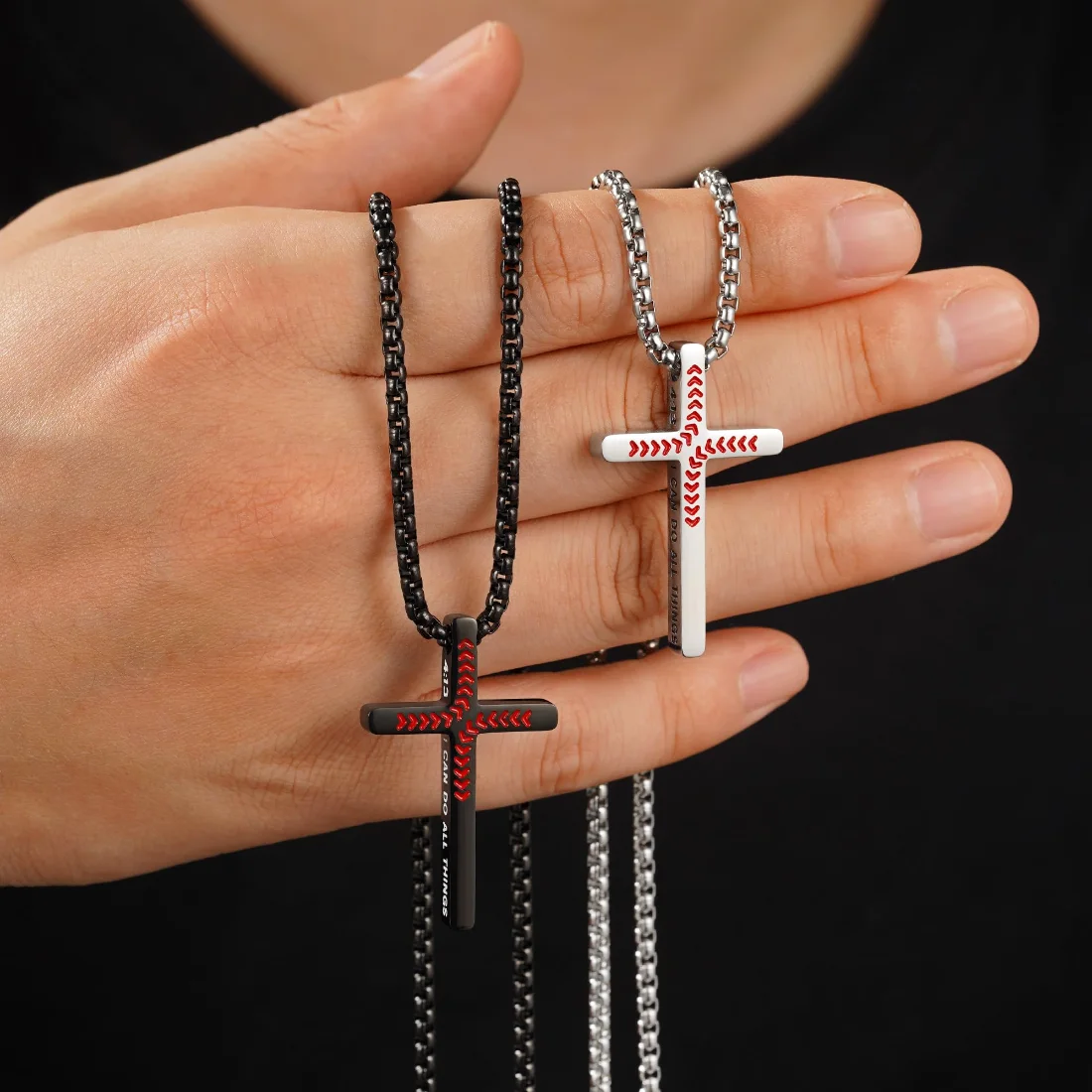 Yoosteel Baseball cross necklace pair, Steel, view 3