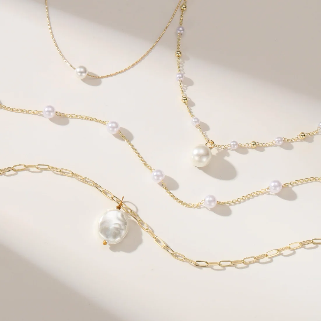 Yoosteel Layered pearl necklace, Gold, view 4