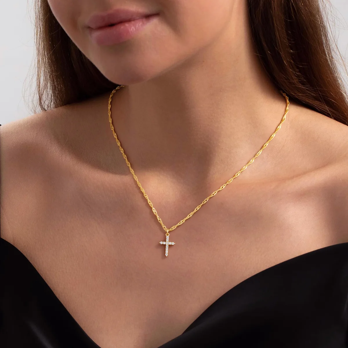 Yoosteel CZ cross necklace, Gold