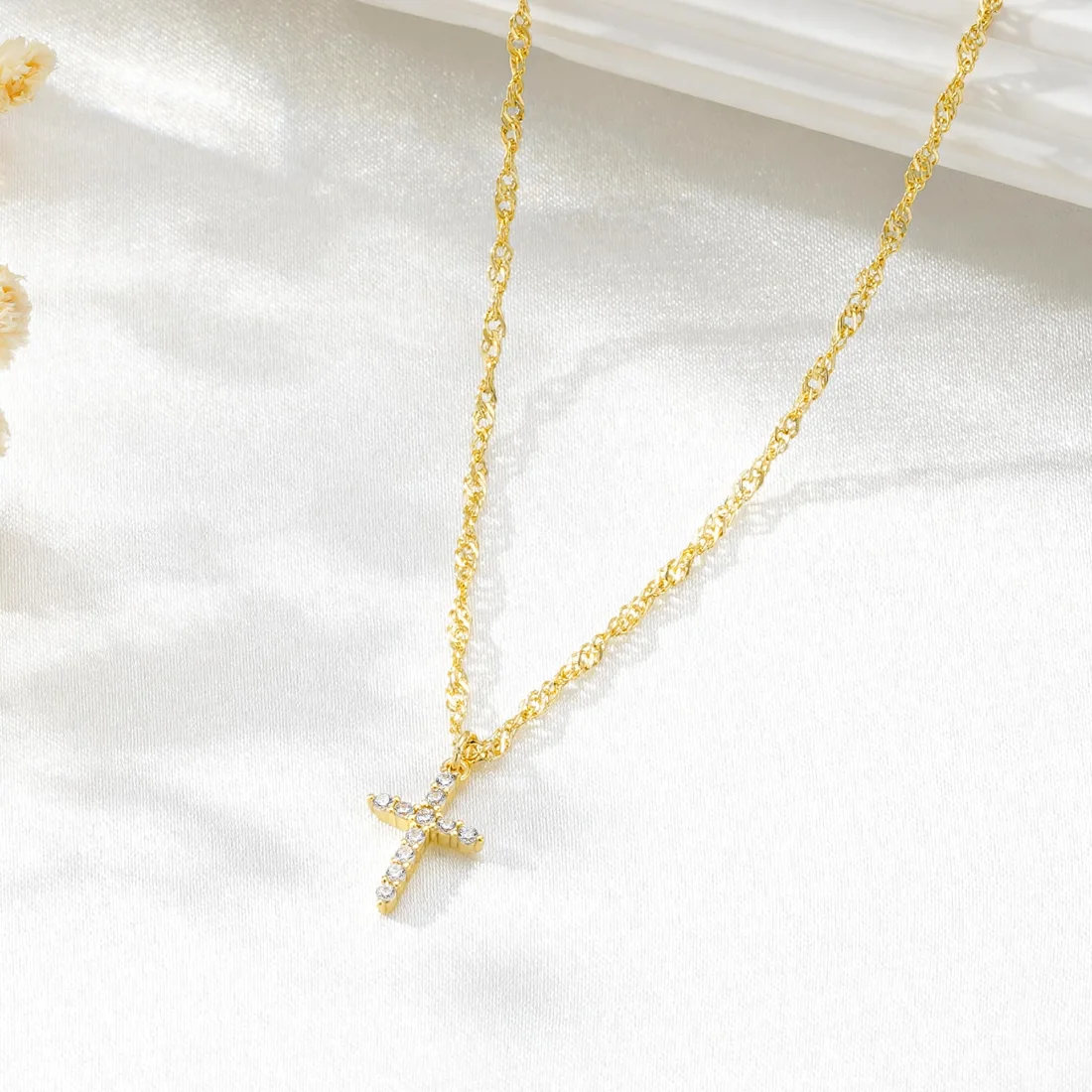 Yoosteel CZ cross necklace, Gold, view 3