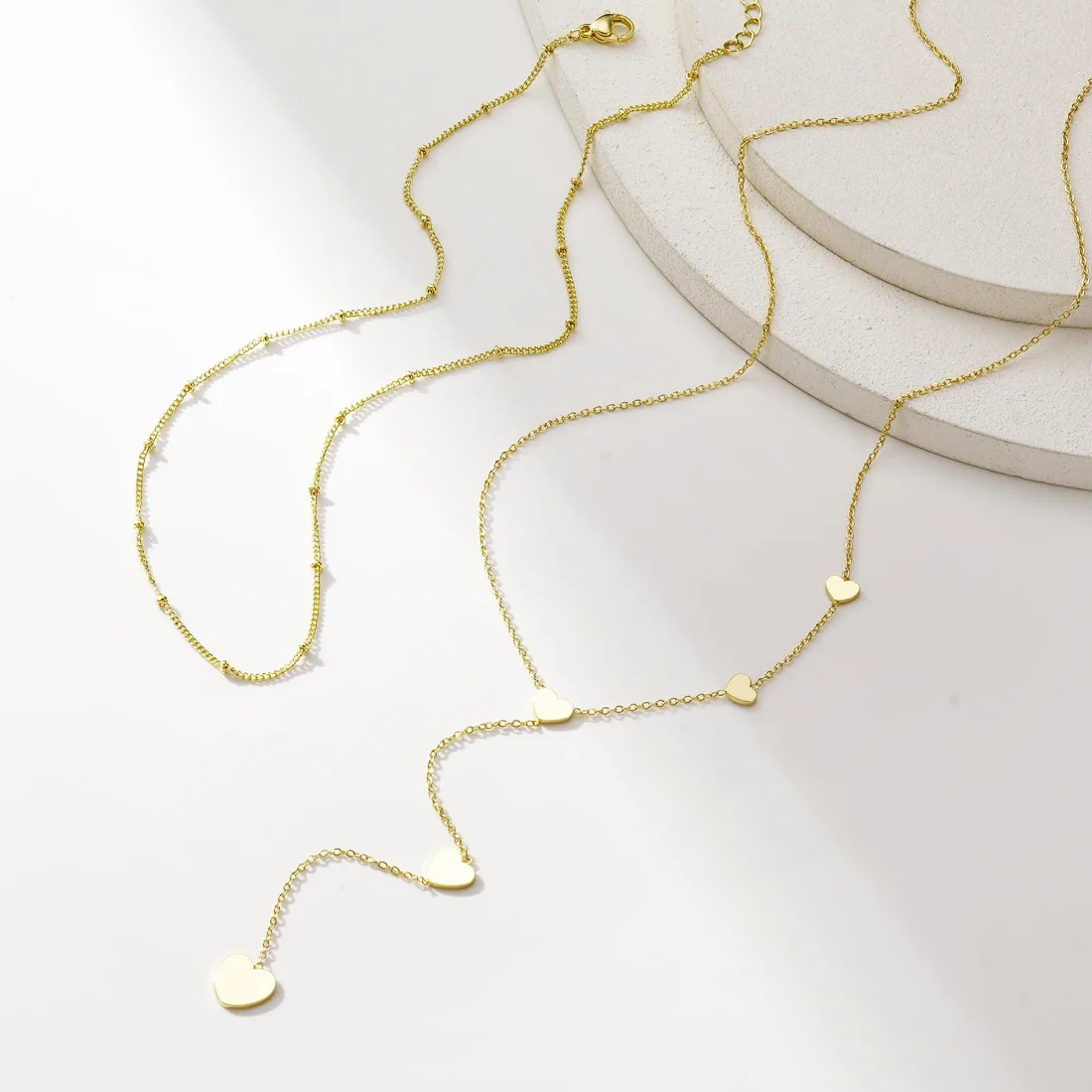 Yoosteel Layered heart bead lariat necklace, Gold, view 3