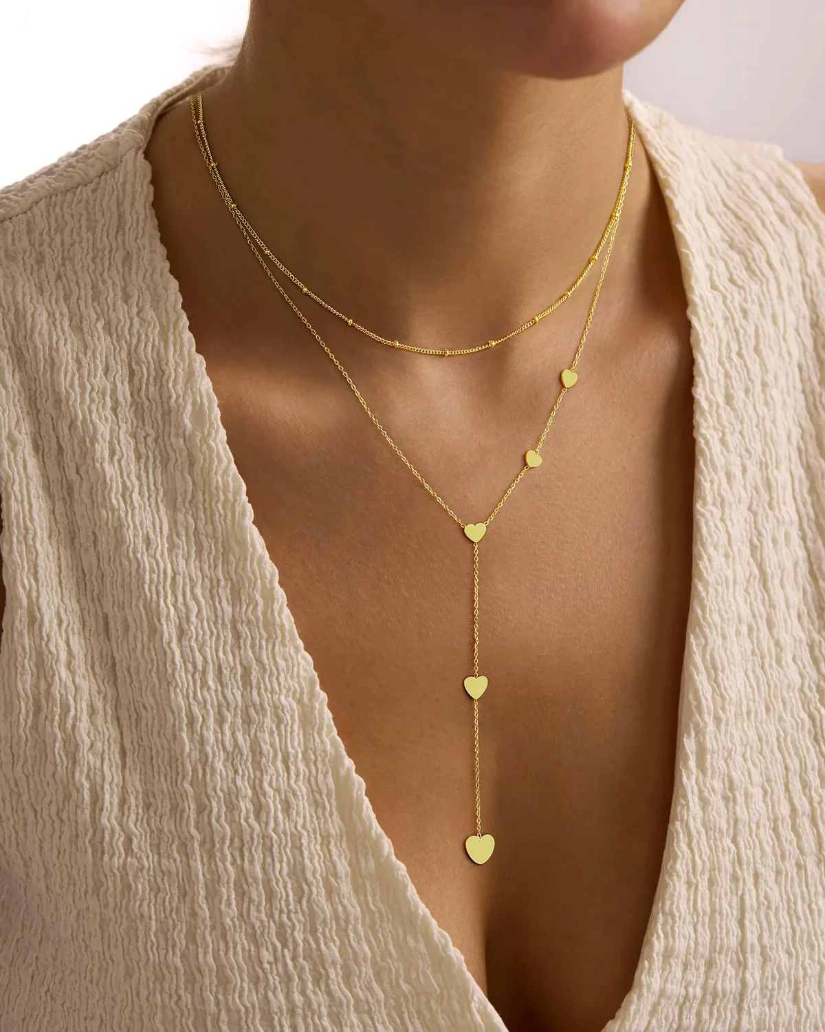 Yoosteel Layered heart bead lariat necklace, Gold